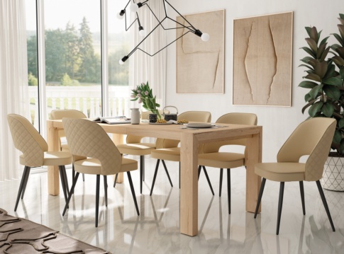Conjunto Mesa sillas aparador y vitrina para comedor blanco
